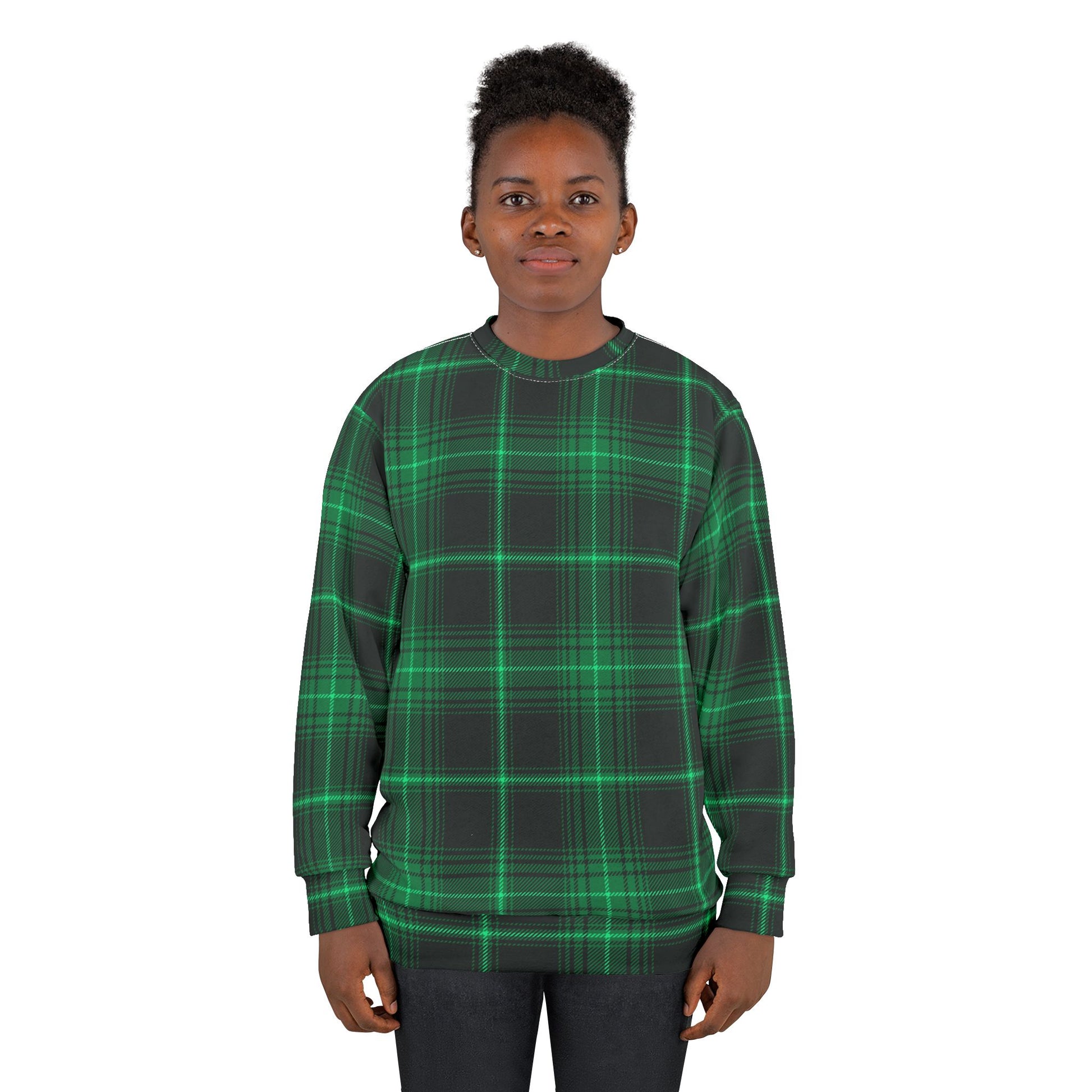 Cozy Green Plaid Unisex Sweatshirt, Holiday Gift, Casual Wear, Trendy Style image 1