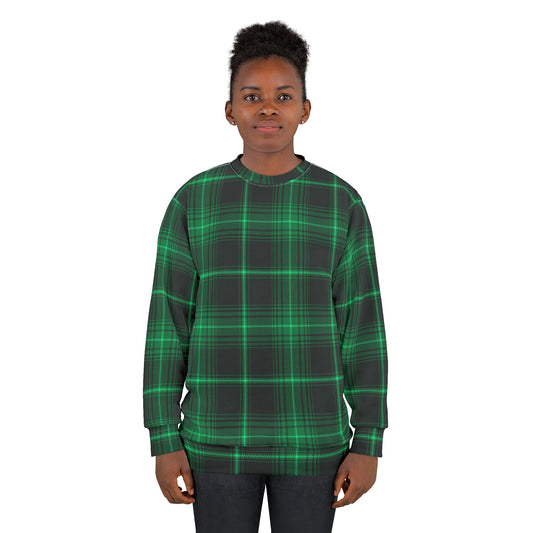Cozy Green Plaid Unisex Sweatshirt, Holiday Gift, Casual Wear, Trendy Style image 1