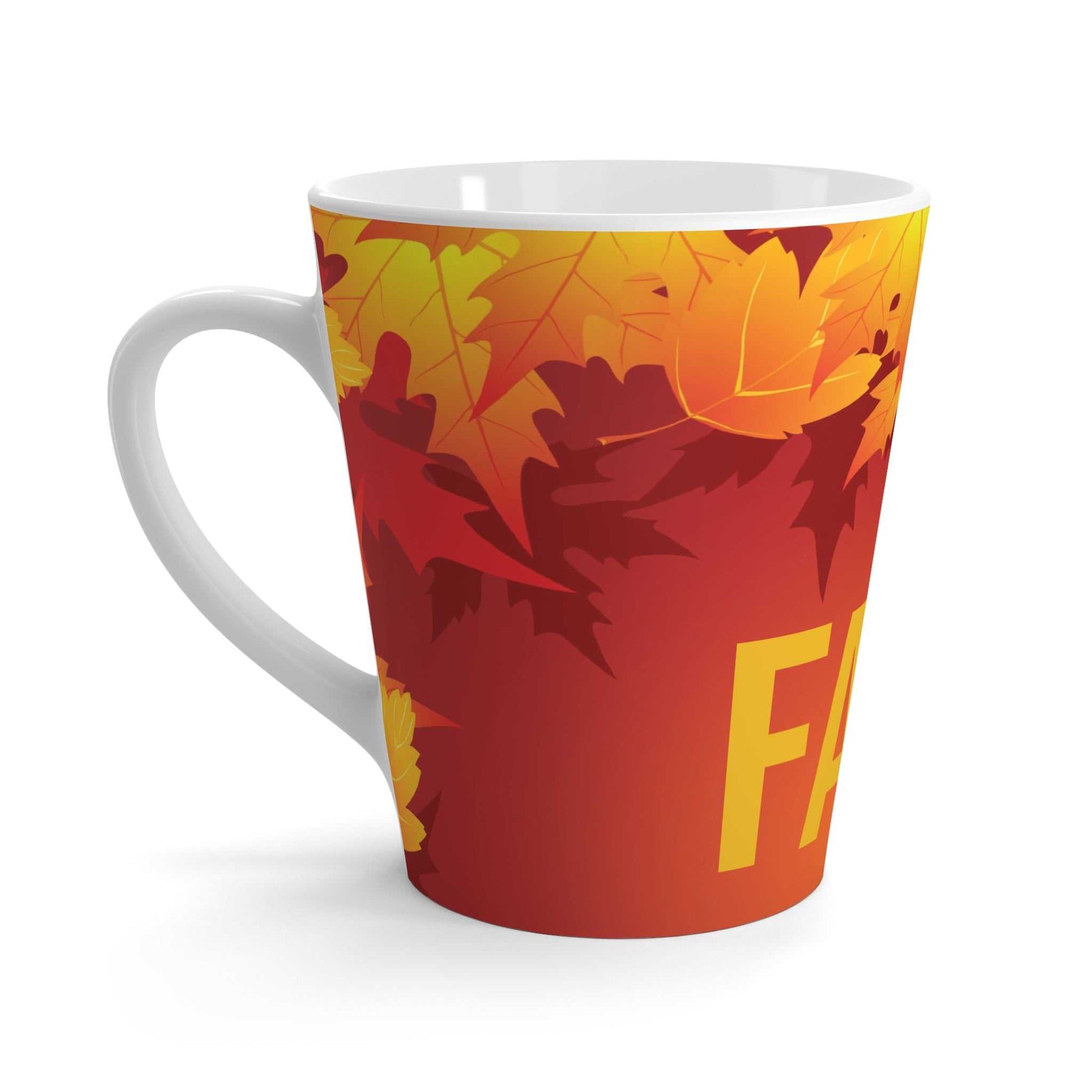 Fall Latte Mug with autumn leaves design, 12oz microwave and dishwasher-safe coffee cup with ergonomic handle