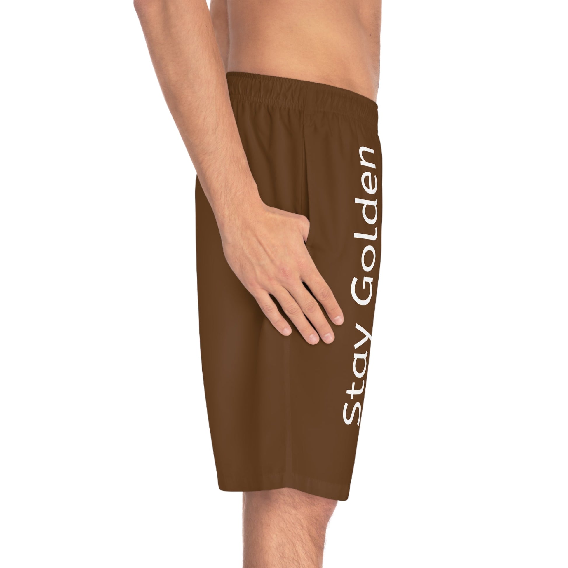 Stay Golden Men's Board Shorts brown casual beachwear with elastic waistband and side pockets