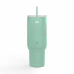 Mint green 40oz engraved insulated tumbler with press-fit slider lid and straw, eco-friendly travel mug for hot and cold drinks