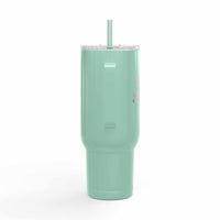 Mint green 40oz engraved insulated tumbler with press-fit slider lid and straw, eco-friendly travel mug for hot and cold drinks