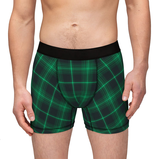 Men's Boxers - Comfortable AOP Green Plaid Underwear, Stylish Gifts for Him image 0