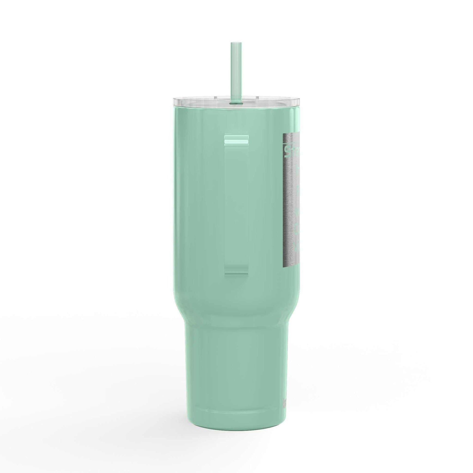 Cozy Vibes Insulated Tumbler 40oz mint green travel mug with spill-resistant lid and straw