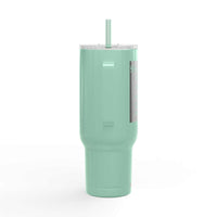 Cozy Vibes Insulated Tumbler 40oz mint green travel mug with spill-resistant lid and straw
