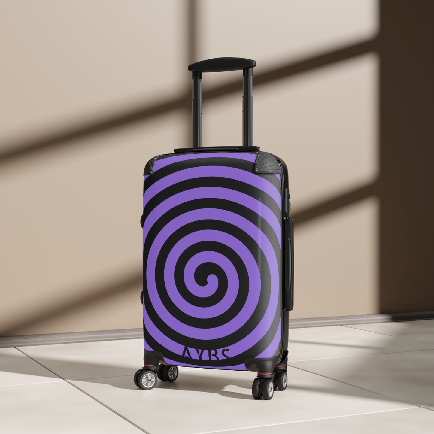 Spiral Pattern Suitcase | Unique Gift for Travelers | Black and Purple Design image 0
