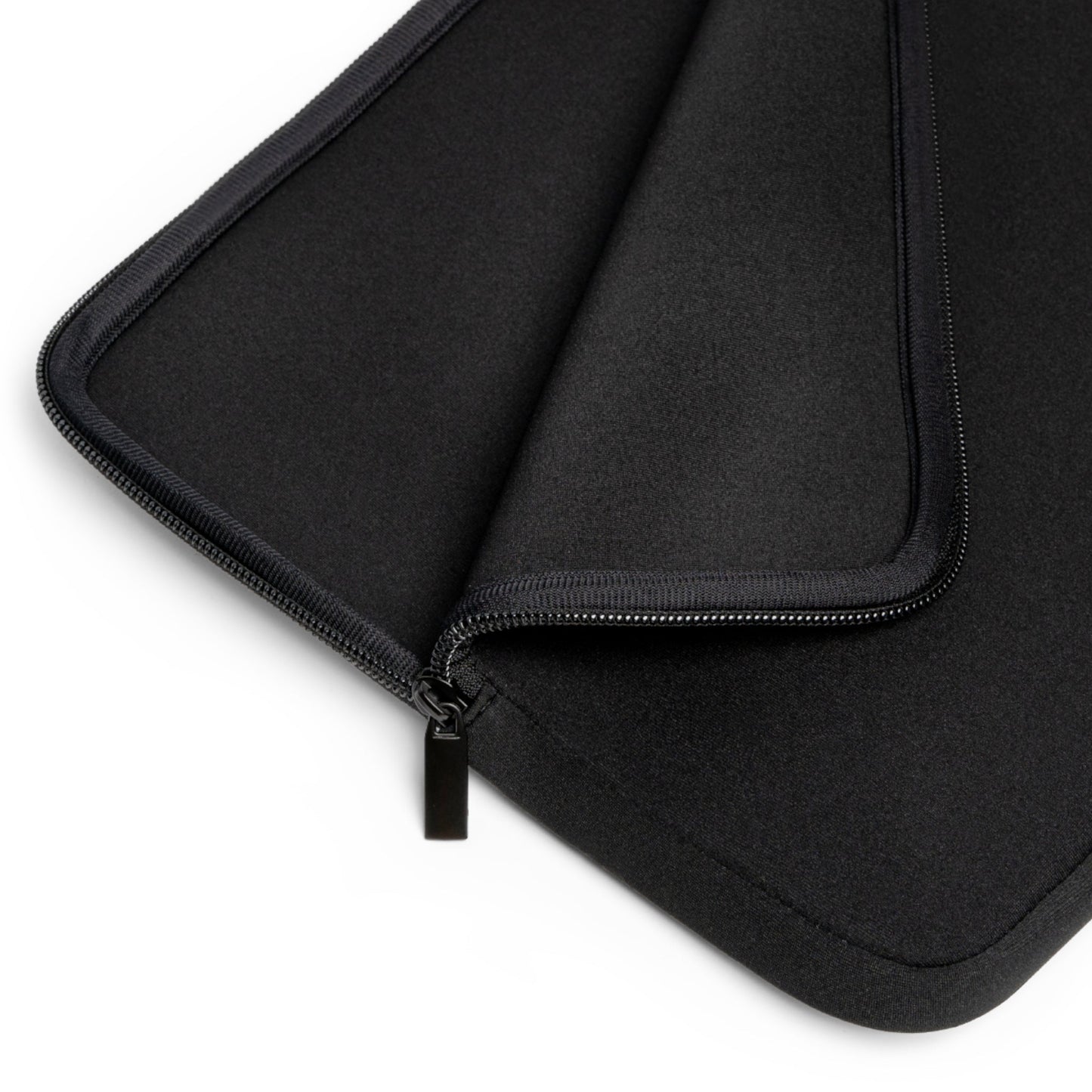 Black neoprene laptop sleeve with dual zipper, water-resistant and lightweight design