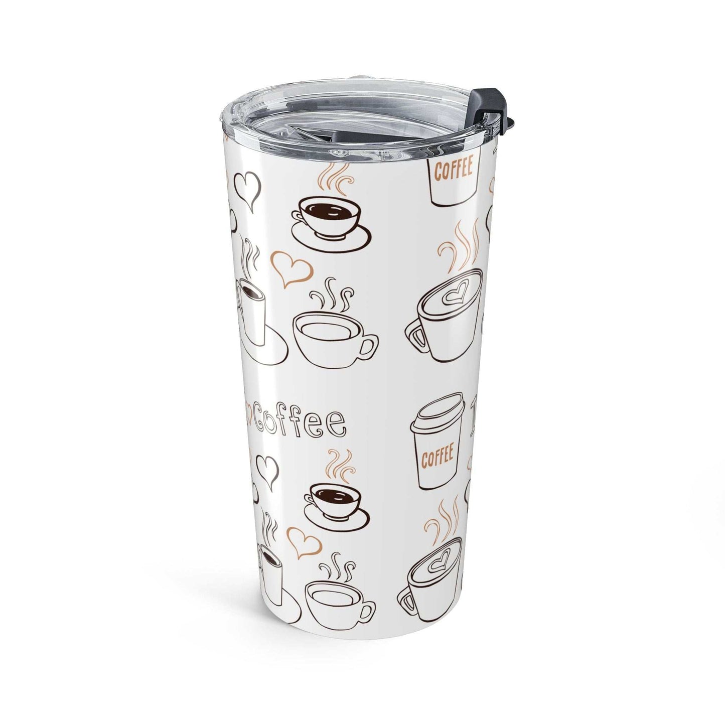20oz stainless steel coffee theme tumbler with double-wall insulation and clear push-on lid