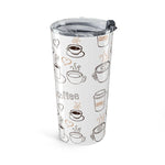 20oz stainless steel coffee theme tumbler with double-wall insulation and clear push-on lid