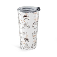 20oz stainless steel coffee theme tumbler with double-wall insulation and clear push-on lid