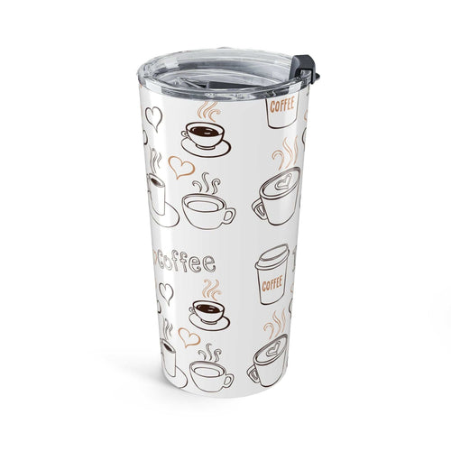 20oz stainless steel coffee theme tumbler with double-wall insulation and clear push-on lid