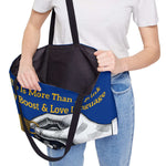Coffee Lover's Weekender Tote Bag with coffee-themed print, black cotton handles, and spacious interior