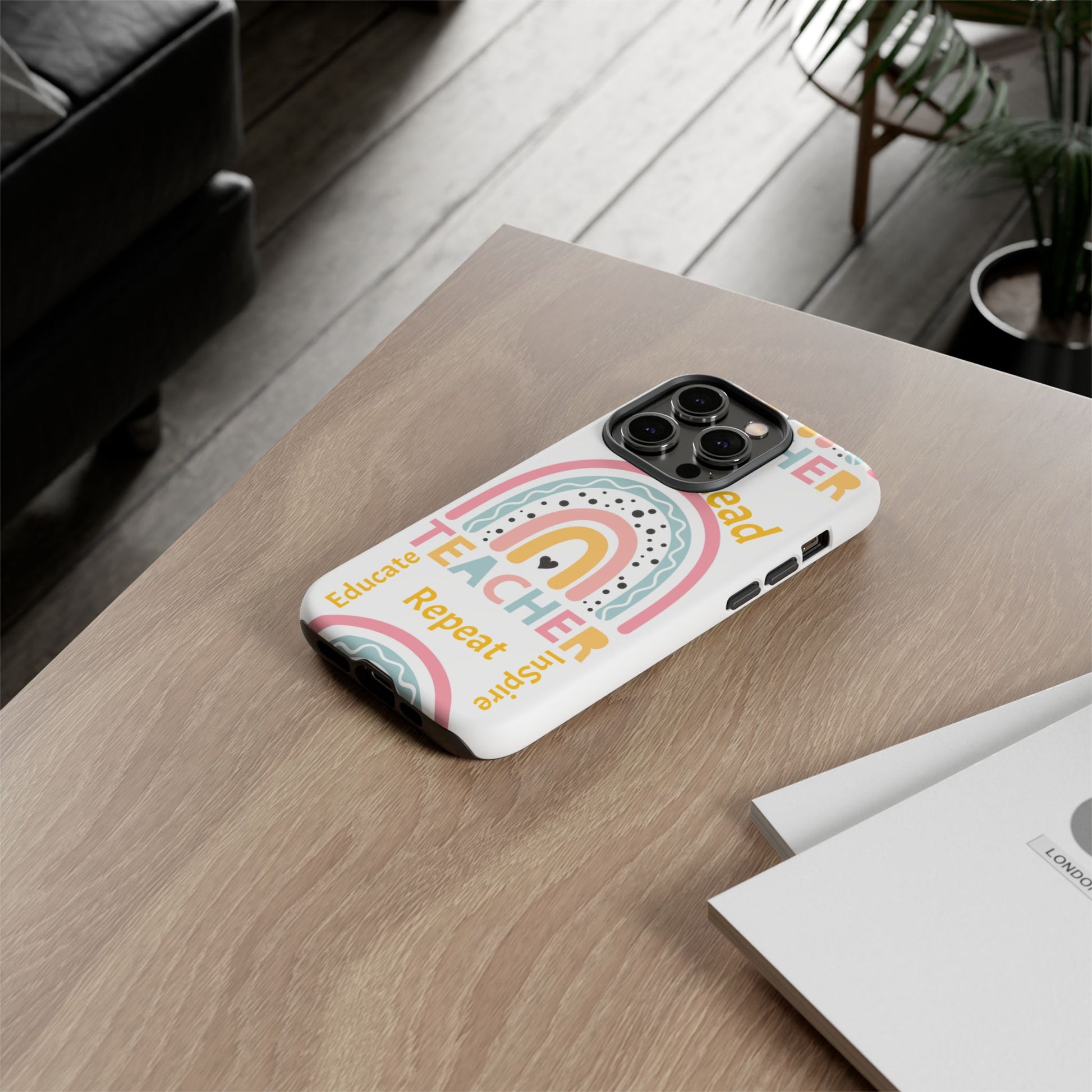 Teacher Phone Case - Inspire, Lead, Educate - Cute Rainbow Design, Teacher Gift image 3