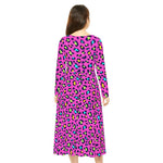 Women's Long Sleeve Dance Dress with colorful leopard print, scoop neckline, and regular fit made from breathable polyester milk silk fabric