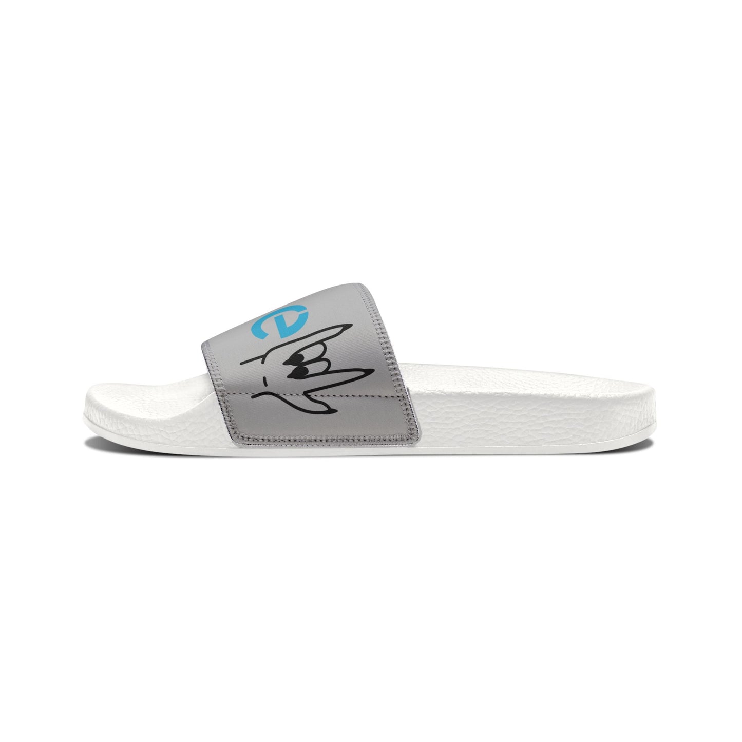 Women's removable-strap slide sandal with white polyurethane sole and grey printed neoprene strap