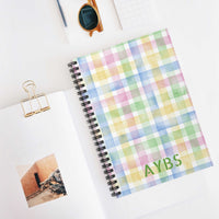 Cute checkered watercolor spiral notebook with ruled line pages and metal binding