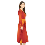 Fall-inspired women's long sleeve dance dress with autumn leaves design and high-cut neckline