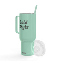 40oz engraved insulated tumbler with handle and slider lid for hot and cold drinks, eco-friendly travel mug