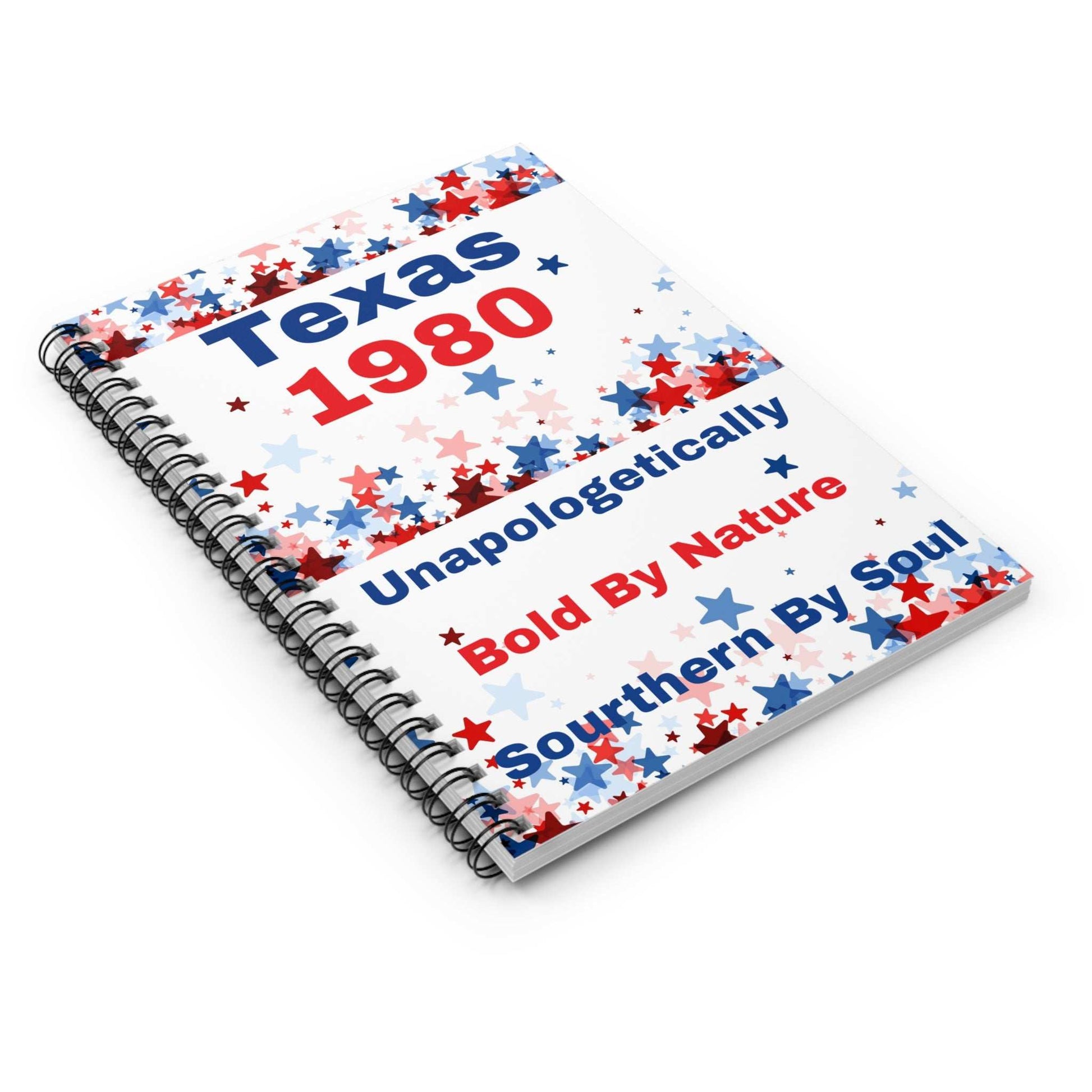 Texas theme inspired spiral notebook with 1980 design and patriotic star pattern