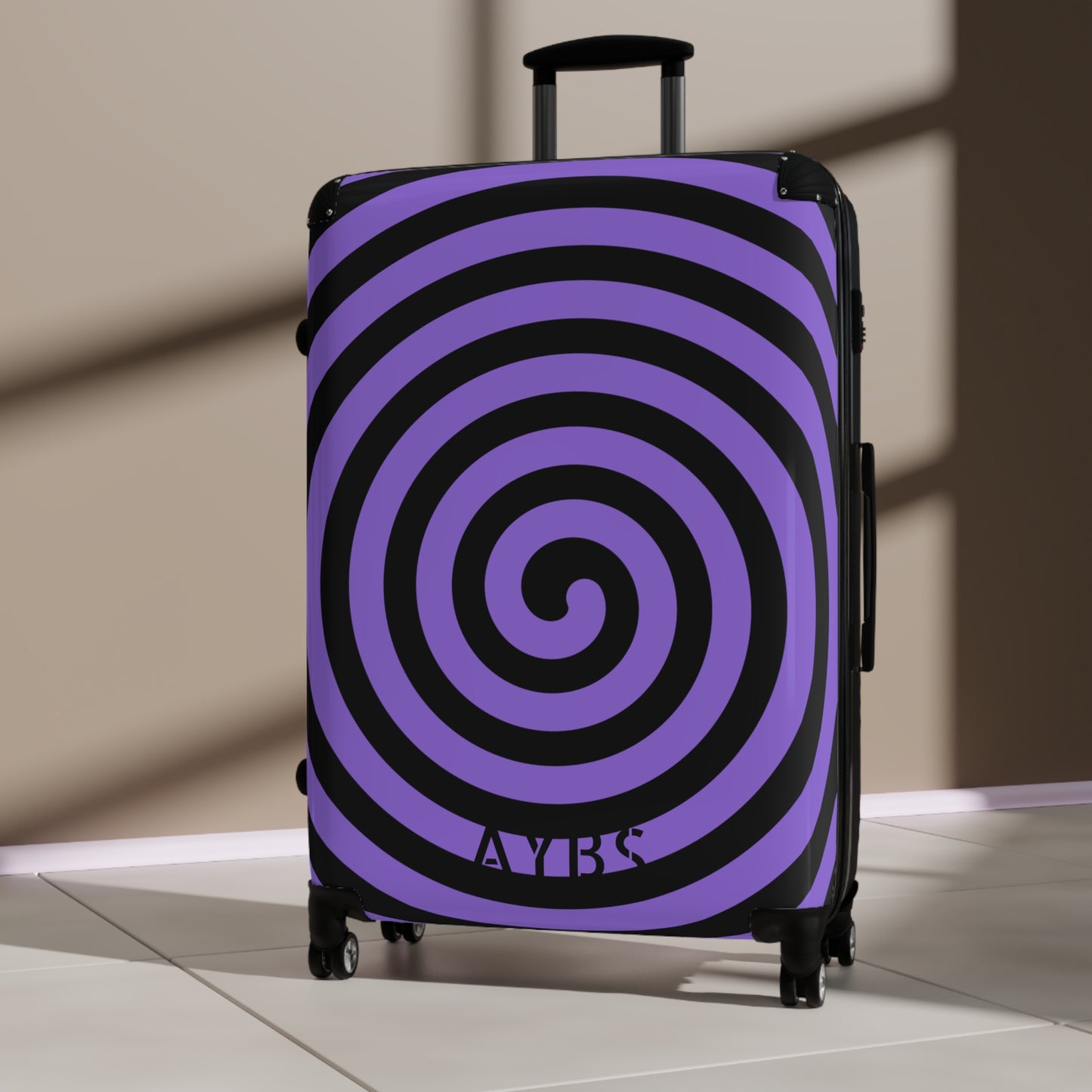 Spiral Pattern Suitcase | Unique Gift for Travelers | Black and Purple Design image 9