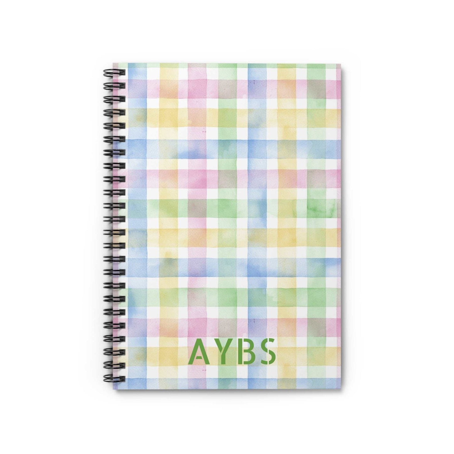 Cute checkered watercolor spiral notebook with ruled pages and metal binding