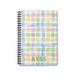 Cute checkered watercolor spiral notebook with ruled pages and metal binding