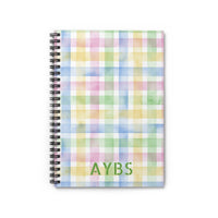Cute checkered watercolor spiral notebook with ruled pages and metal binding