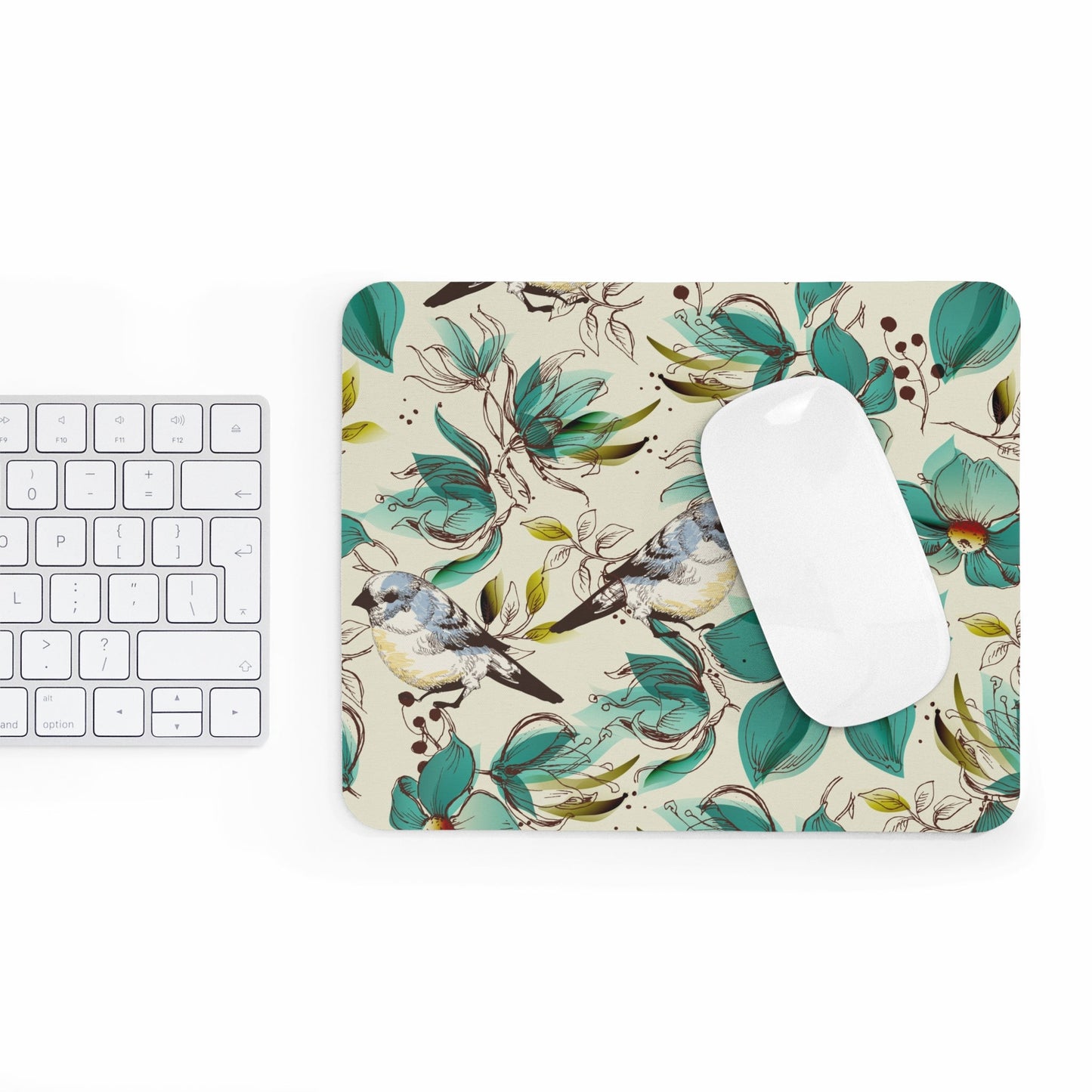 Mouse pad with bird and floral design, stylish desk accessory for office or home use