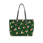 Stylish leopard print shoulder bag in green with black handles and gold hardware, PU leather tote for work and casual use