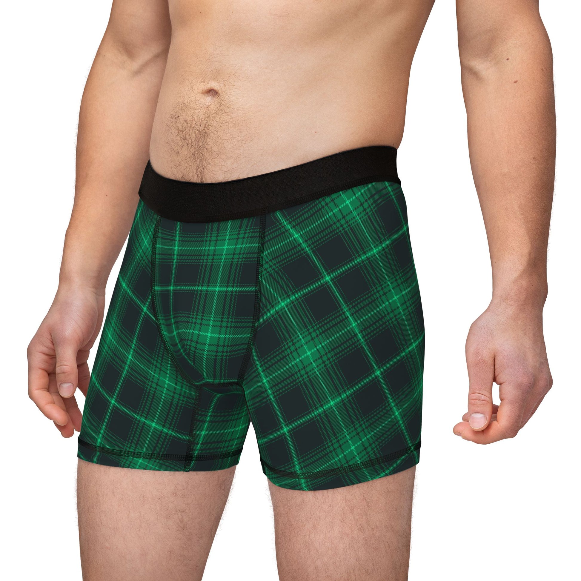 Men's Boxers - Comfortable AOP Green Plaid Underwear, Stylish Gifts for Him image 2
