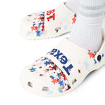 AOP EVA Texas Vibe white foam shoes with red and blue star print and 