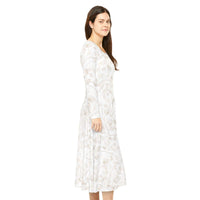Woman wearing floral white polyester long sleeve dance dress with scoop neckline and regular fit