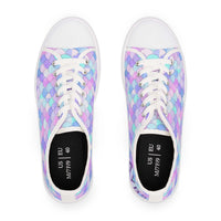 Pastel mermaid print women's low top sneakers with breathable polyester canvas and metal eyelets