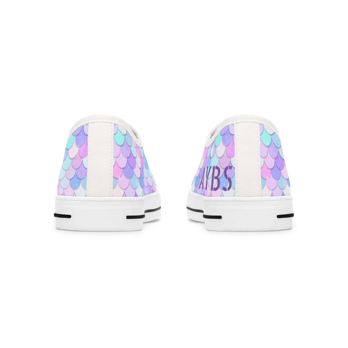 Women's low top sneakers with pastel mermaid print and white soles, breathable canvas, and comfortable design