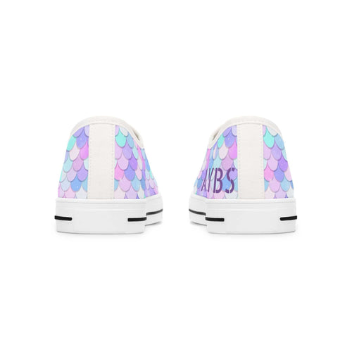 Women's low top sneakers with pastel mermaid print and white soles, breathable canvas, and comfortable design
