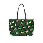 Stylish leopard print shoulder bag in green with black handles, PU leather fashion tote for work and casual use