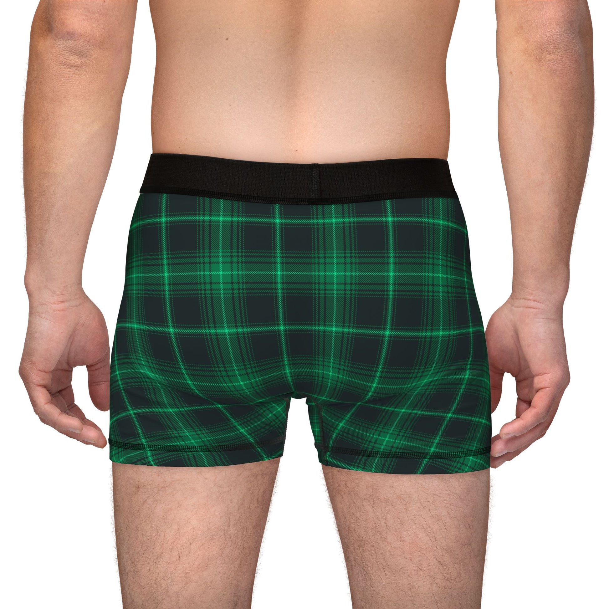 Men's Boxers - Comfortable AOP Green Plaid Underwear, Stylish Gifts for Him image 3