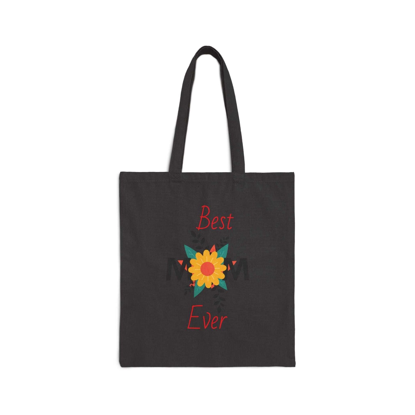 Best Mom Ever black cotton canvas tote bag with sunflower design