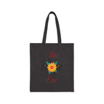 Best Mom Ever black cotton canvas tote bag with sunflower design