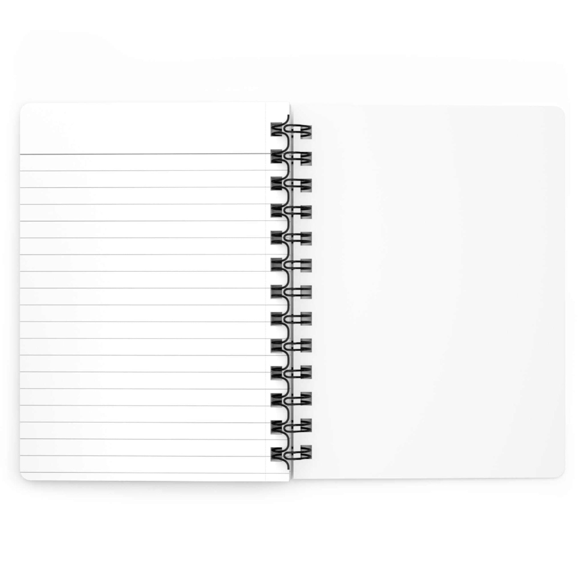Open autumn-inspired spiral bound journal showing lined and blank pages for writing and sketching