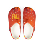 Fall-themed EVA foam clogs with vibrant orange autumn leaf design and comfort sole