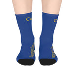 blue Language Love Mid-length Socks with black heels and toes, cozy and stylish coffee lover gift