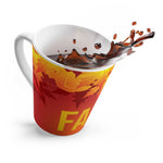 Fall Latte Mug with autumn leaves design and coffee splash, 12oz ceramic coffee cup for cozy seasonal drinks