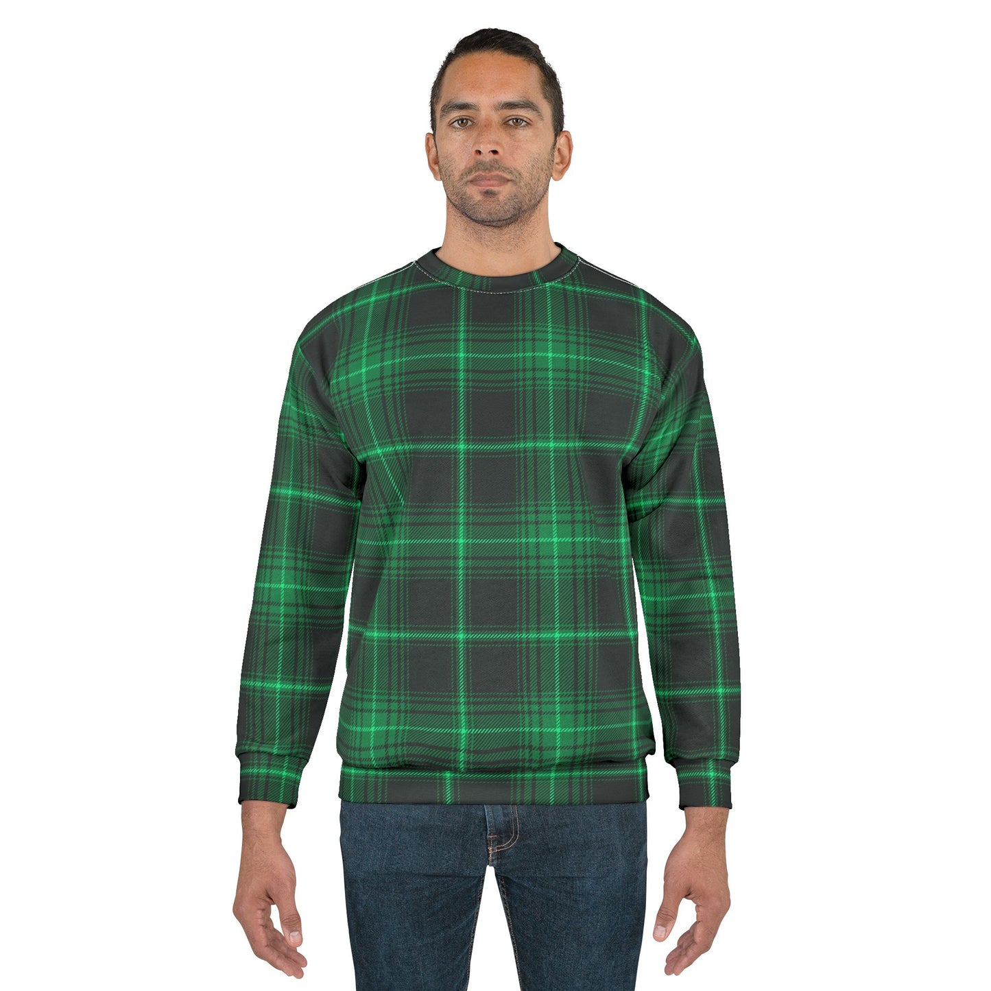 Cozy Green Plaid Unisex Sweatshirt, Holiday Gift, Casual Wear, Trendy Style image 0