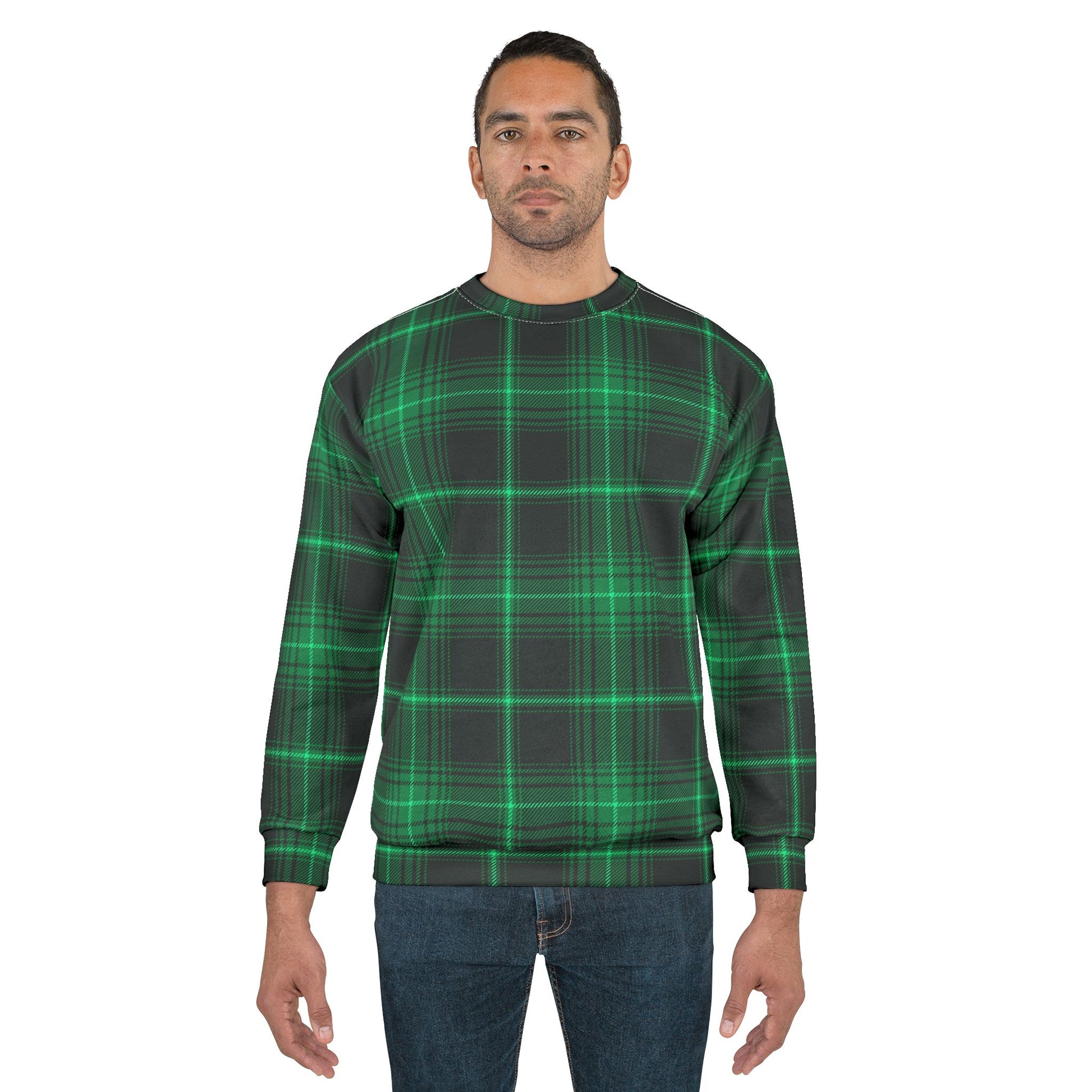 Cozy Green Plaid Unisex Sweatshirt, Holiday Gift, Casual Wear, Trendy Style image 0