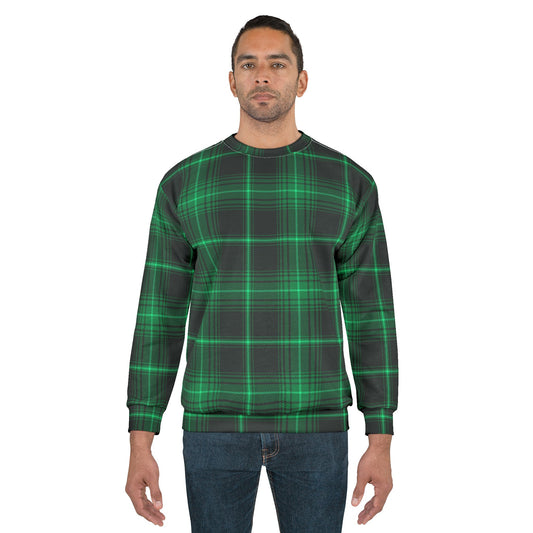 Cozy Green Plaid Unisex Sweatshirt, Holiday Gift, Casual Wear, Trendy Style image 0